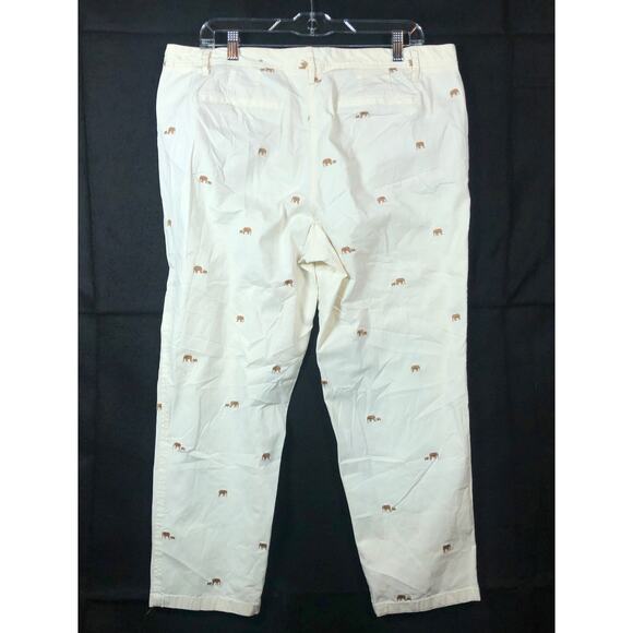 Talbots Womens Pants Cream Brown Elephant Print Petite Relaxed Chino 16P - Picture 9 of 11